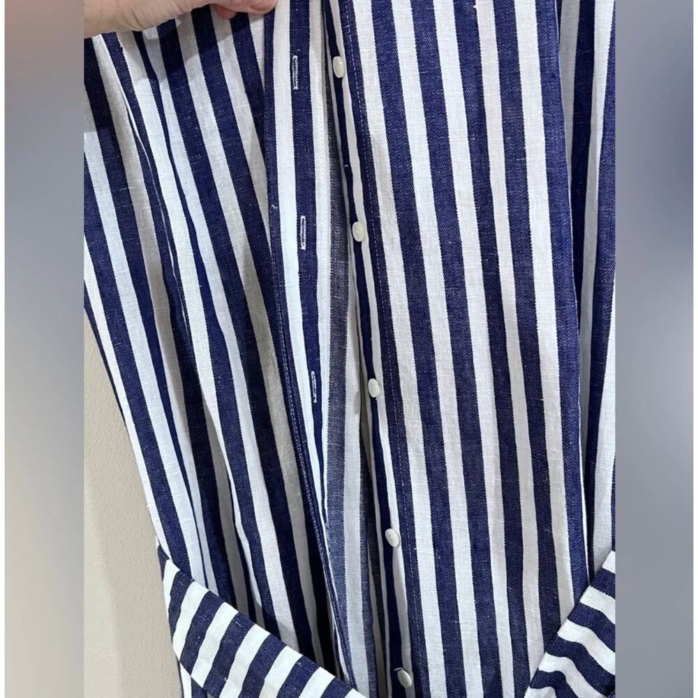AYR Linen Sunset Midi Dress S Blue White Stripe Coastal Travel Resort Luxury - Picture 5 of 9